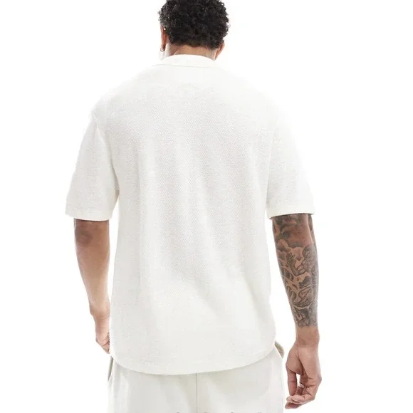 NEW! Hollister Knit Camp Shirt Striped Button Front Short Sleeve Brown SZ S - Picture 4 of 9